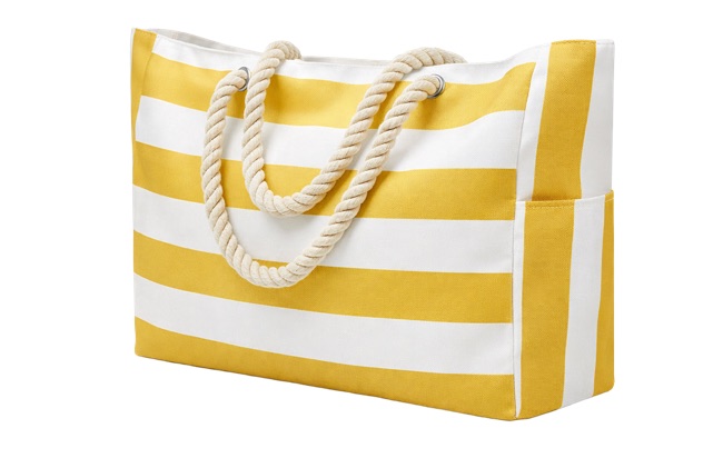 Cotton canvas beach tote with rope handles